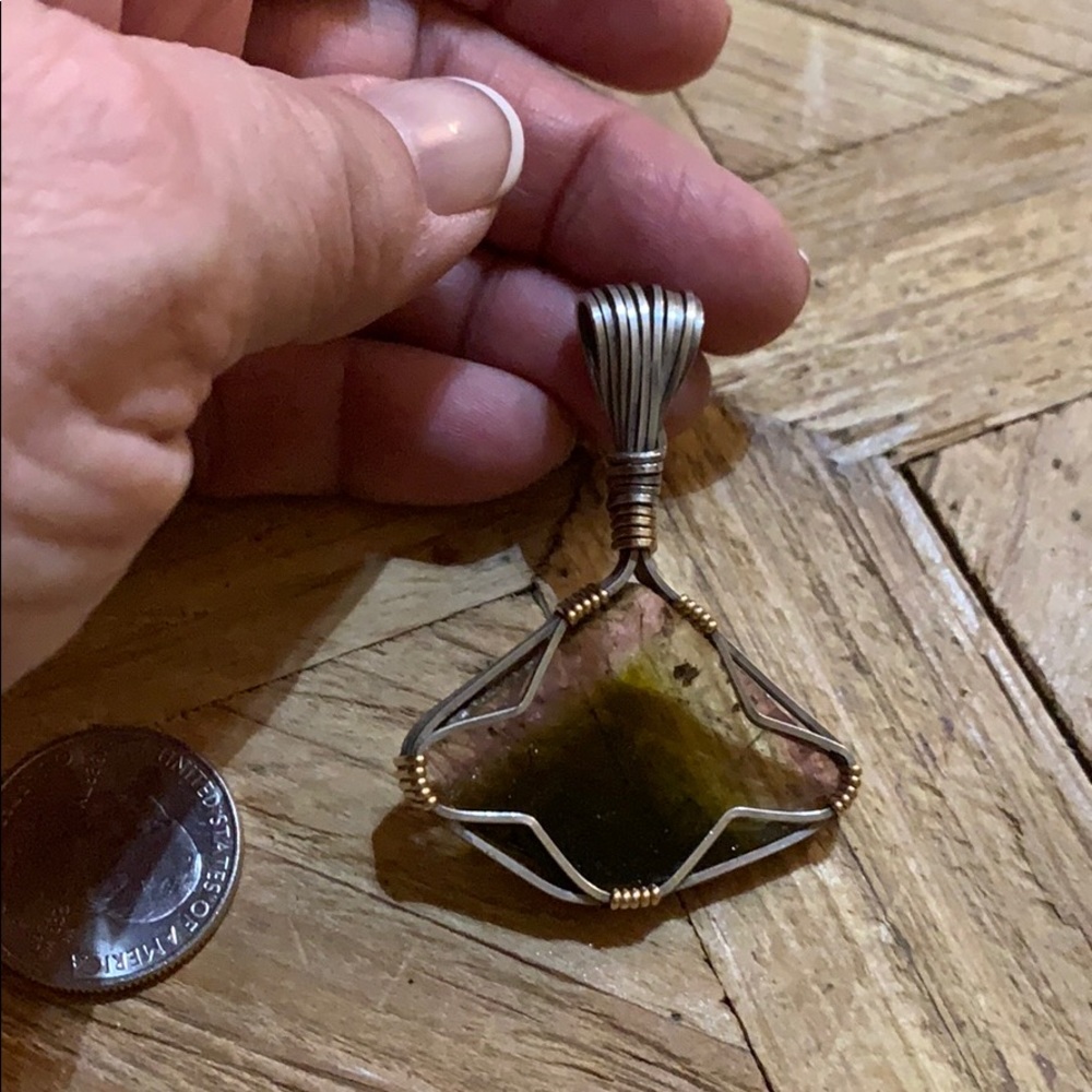 Sterling silver watermelon tourmaline pendant